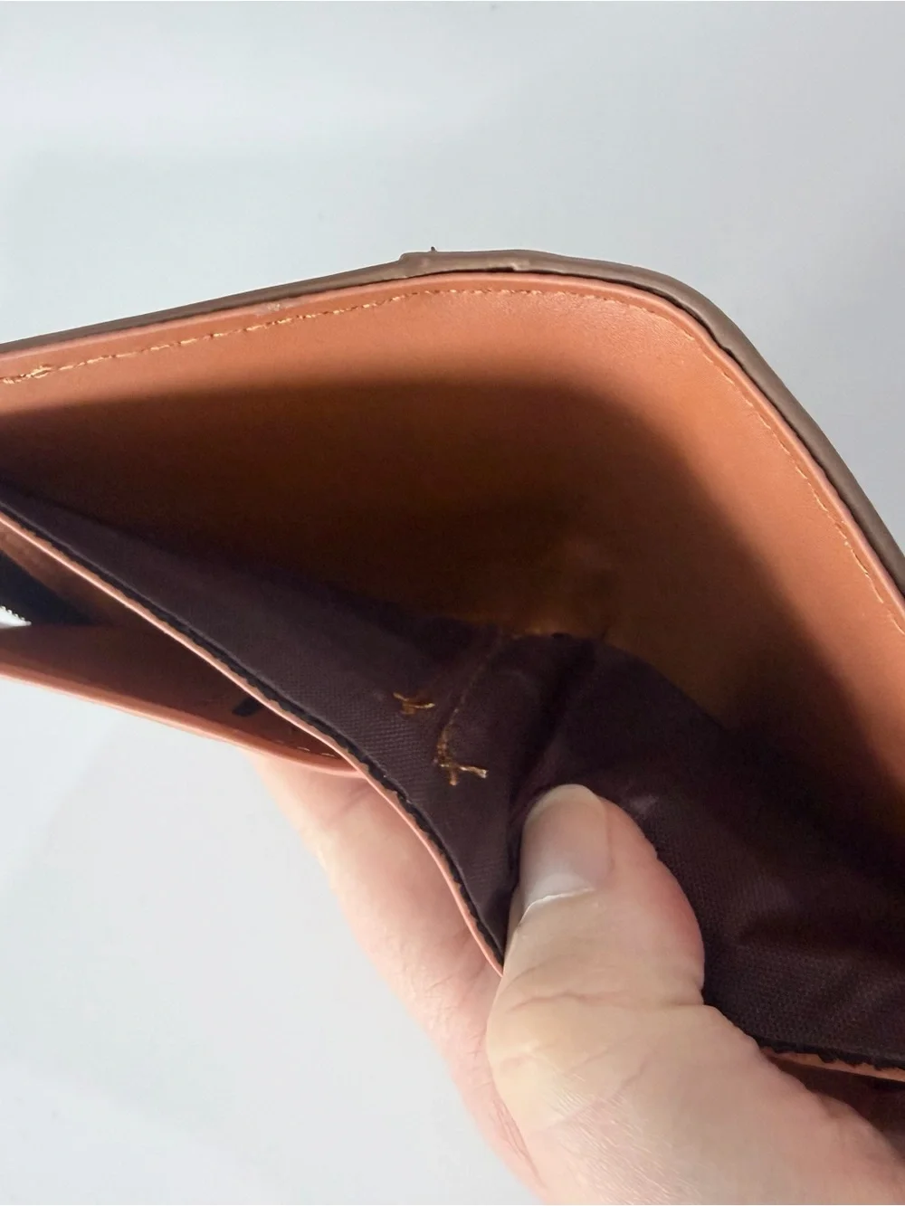 Brown Leather Zip Card Wallet with Contrast Stitching